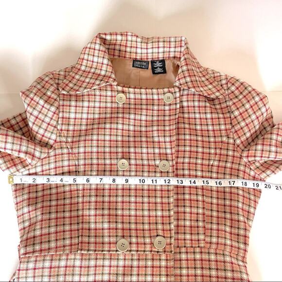 1970s UK-Inspired Plaid Trench Coat & Flounce Skirt Set Belted 2-Piece Gingham - Picture 10 of 16